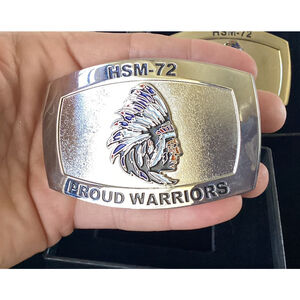 HSM 72 Proud Warriors Silver Tone Belt Buckle W/Indian Chief In Box By Vanguard